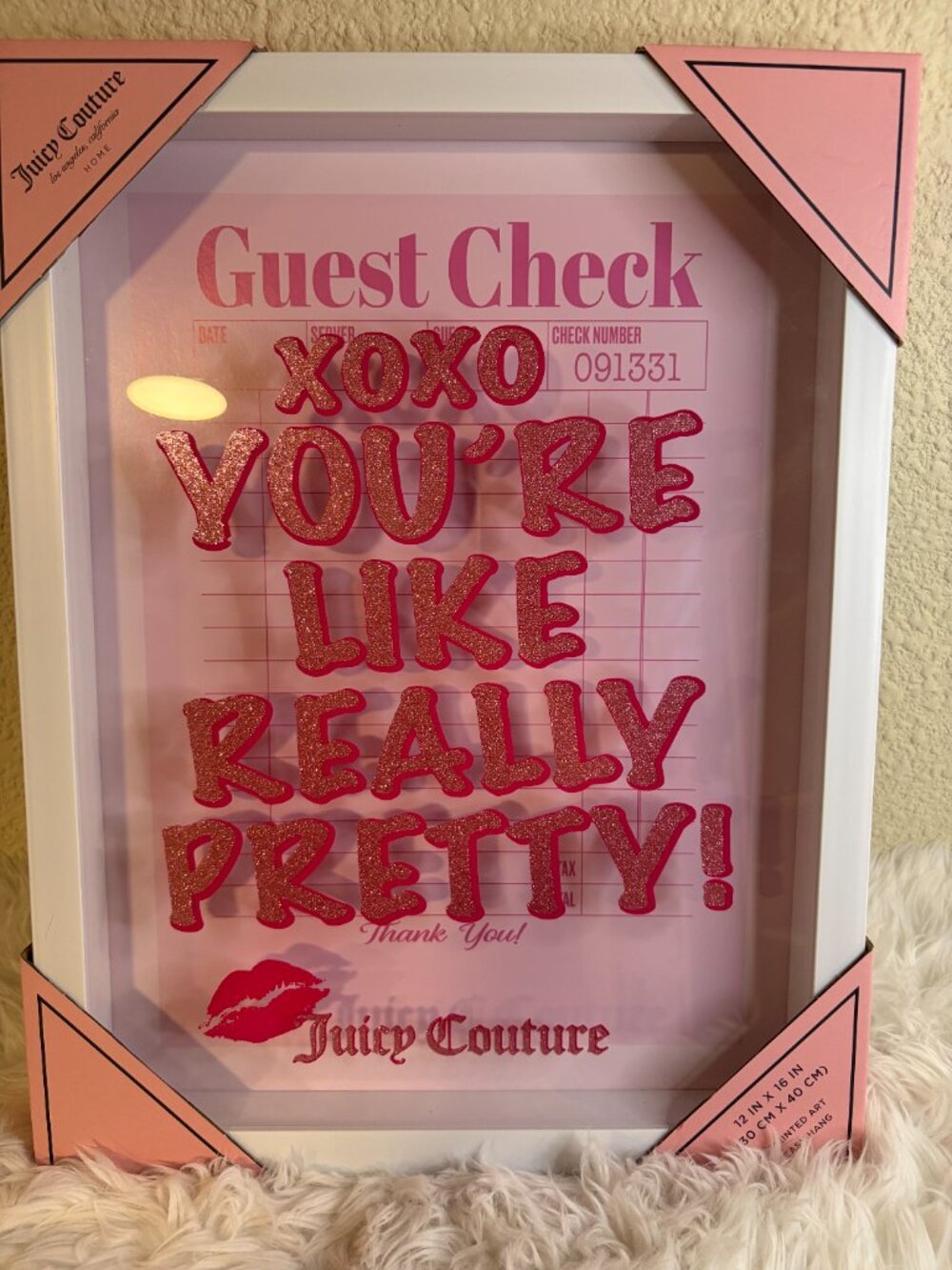 Juicy Couture Pink Glitter Framed Wall Art 12x16 Set of 3 Y2K McBling NWT - Picture 2 of 6